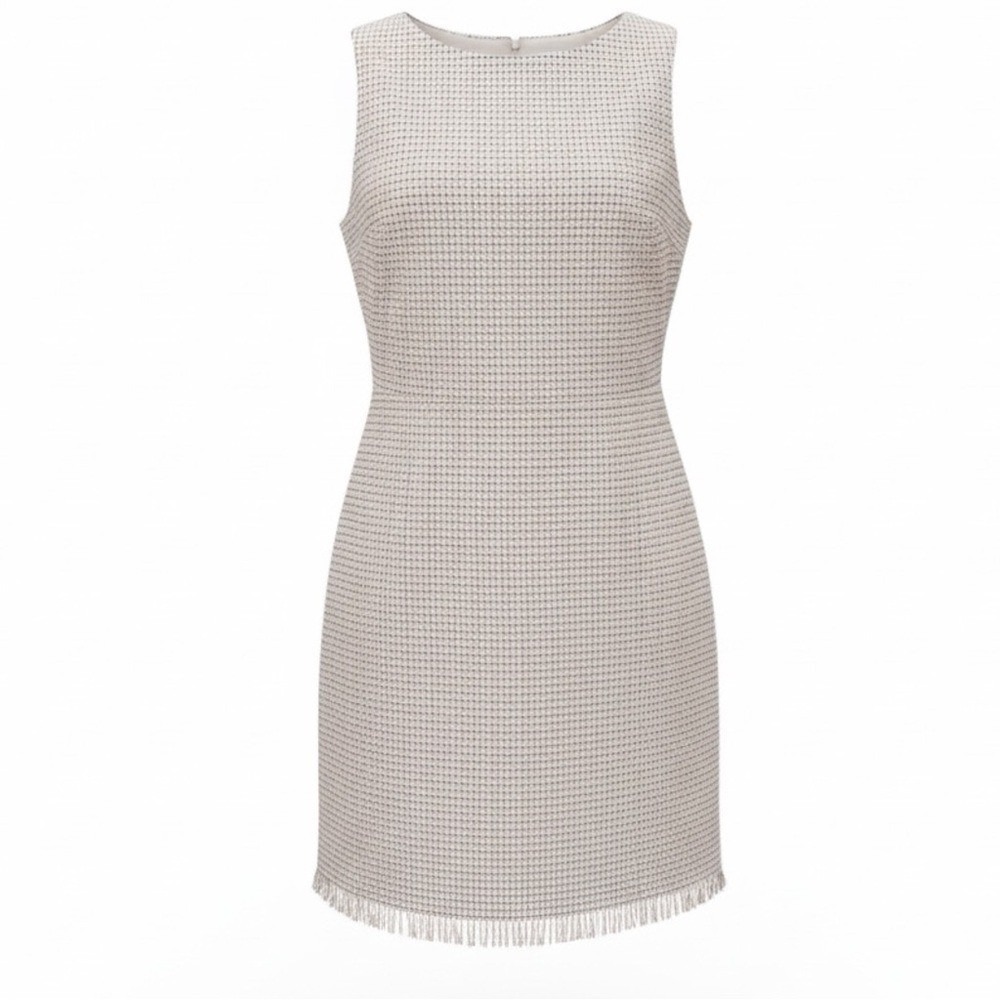 LOFT Pink Tweed Fringe Hem Sleeveless Shift Dress Size 6 New